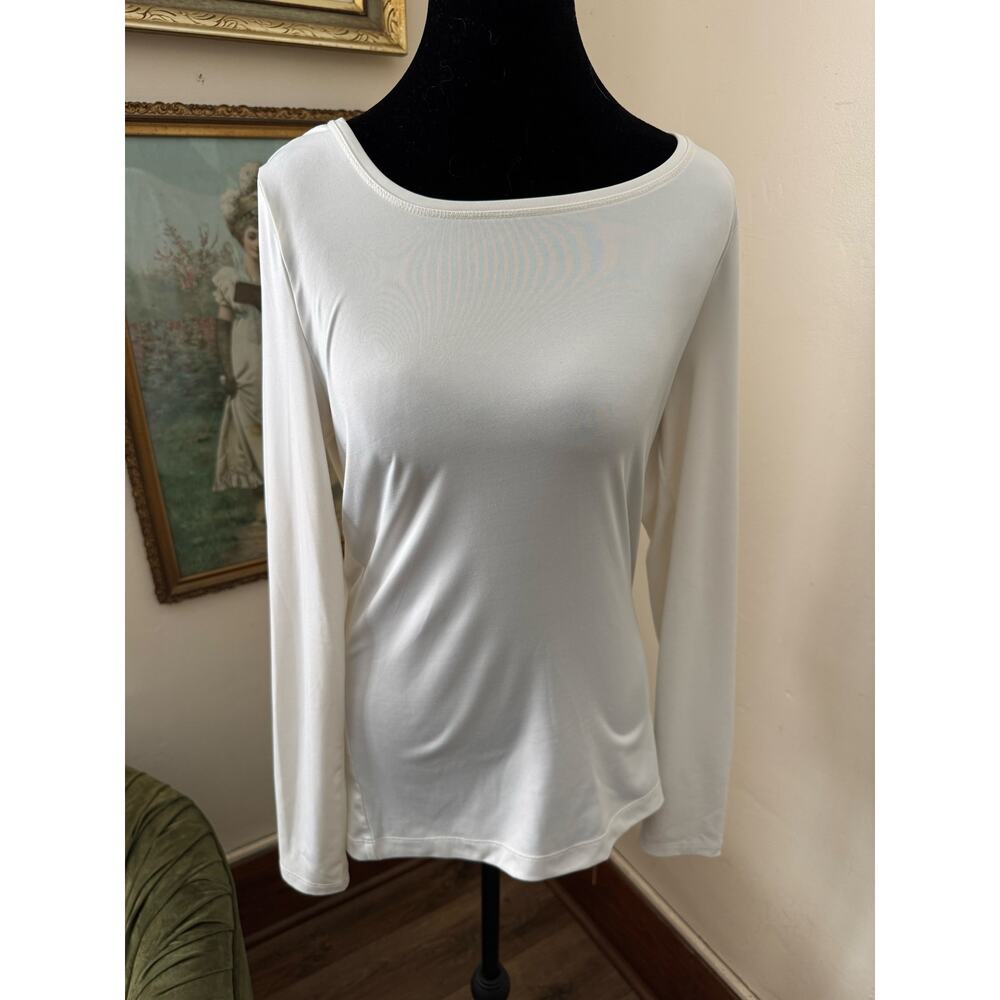 White House Black Market Long Sleeve White Scoop Neck Top M